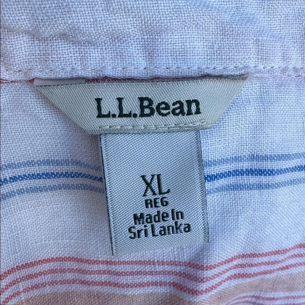 L.L. Bean Blue White Striped 100% Linen Long Sleeve Tunic Shirt XL Extra Large